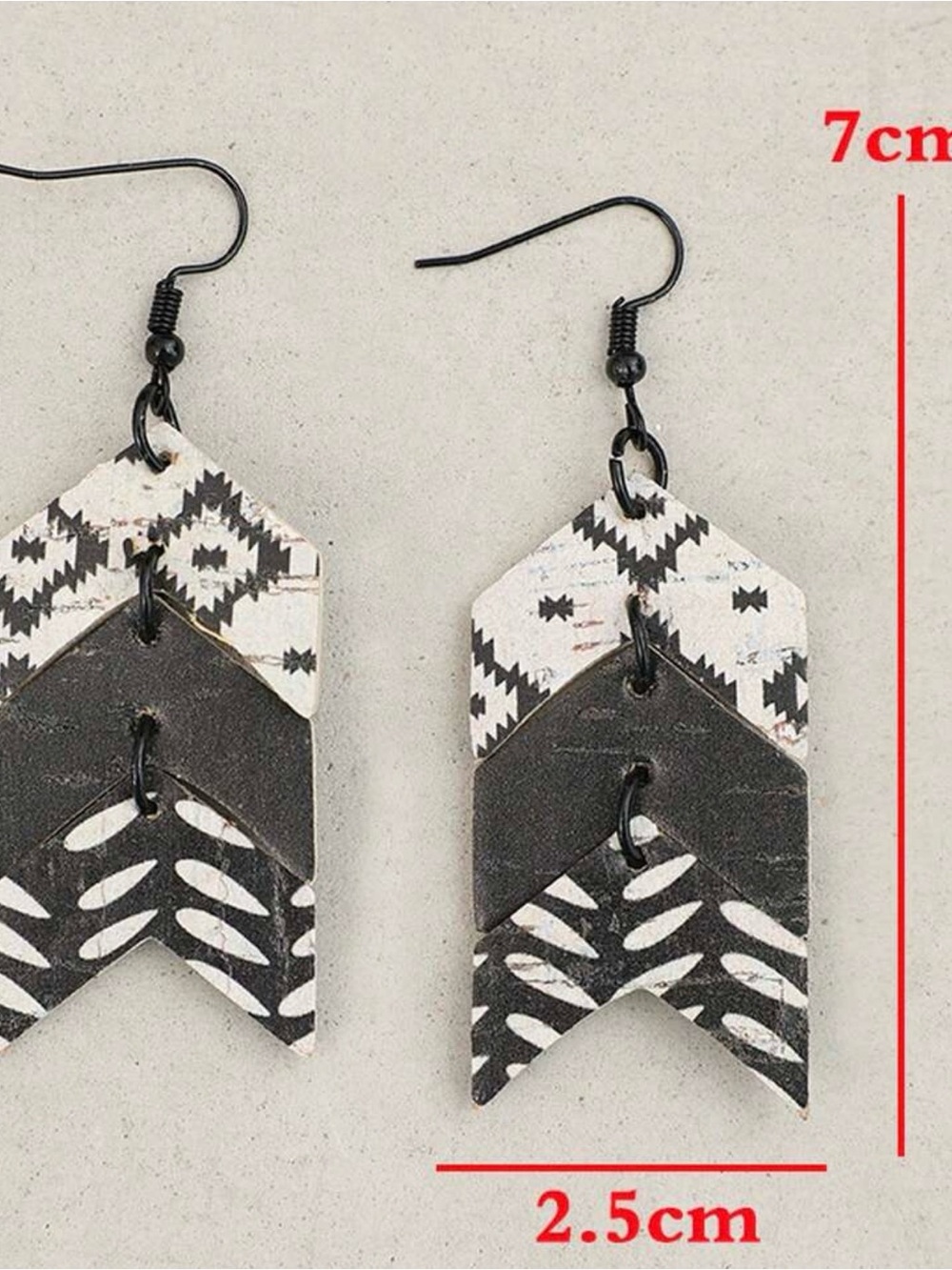 Women's Black & White Layered Geometric Drop Earrings - Picture 2 of 7